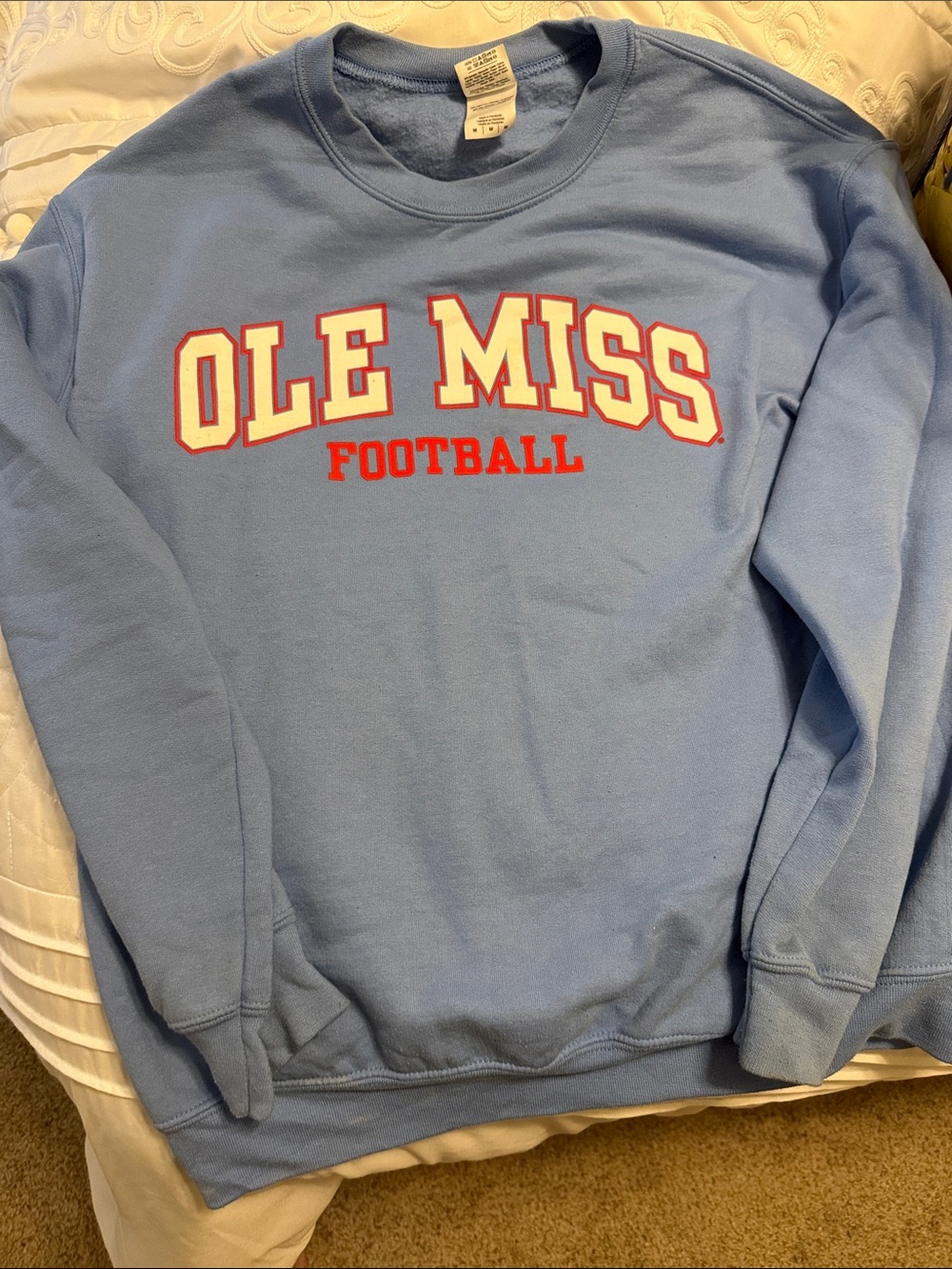 Gildan Light Blue Ole Miss Football Crewneck Sweatshirt